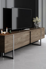 Ensemble de meubles de luxe en noyer - Table basse, meuble TV et buffet - Cadre argenté