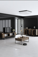 Ensemble de meubles de luxe en noyer - Table basse, meuble TV et buffet - Cadre argenté