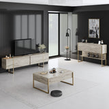 Ensemble de meubles de luxe en travertin - Table basse + meuble TV + commode de luxe - Cadre doré