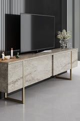 Ensemble de meubles de luxe en travertin - Table basse + meuble TV + commode de luxe - Cadre doré