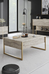 Ensemble de meubles de luxe en travertin - Table basse + meuble TV + commode de luxe - Cadre doré