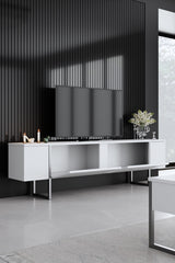 Meuble TV Blanc Luxe 180x50x30 - Cadre Argenté