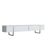 Meuble TV Blanc Luxe 180x50x30 - Cadre Argenté