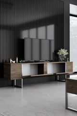 Meuble TV Luxe Noyer 180x50x30 - Cadre Argenté