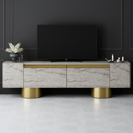Meuble TV Travertin Bohem 180x50x30 - Cadre Doré