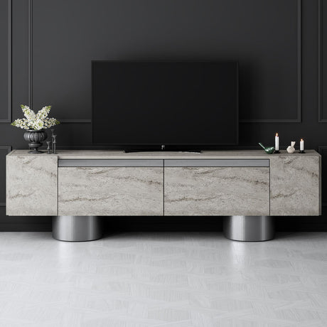 Meuble TV Travertin Bohem 180x50x30 - Cadre Argent