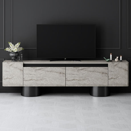 Meuble TV Travertin Bohem 180x50x30 - Cadre Noir
