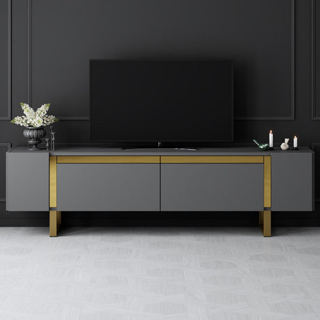 TV Meubels - TV Meubel Antraciet Yildiz 180x50x30 - Gouden Frame - Dimehouse