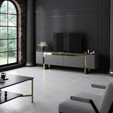 Meuble TV Anthracite Yildiz 180x50x30 - Cadre doré