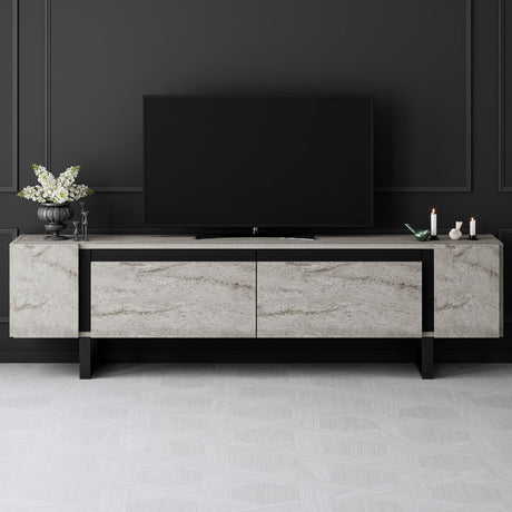 Meuble TV Travertin Yildiz 180x50x30 - Cadre Noir