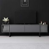TV Meubels - TV Meubel Antraciet Chrome Line 180x48x30 - Zwart Frame - Dimehouse