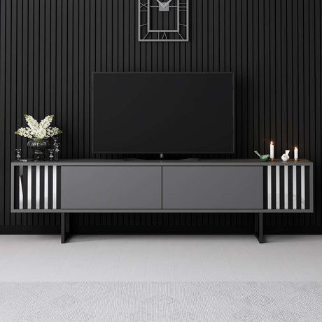 Meuble TV Anthracite Chrome Line 180x48x30 - Cadre Noir