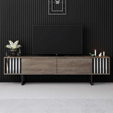 Meuble TV Noyer Chrome Line 180x48x30 - Cadre Noir