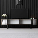 Meuble TV Noyer Chrome Line 180x48x30 - Cadre Noir