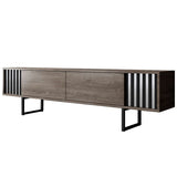 Meuble TV Noyer Chrome Line 180x48x30 - Cadre Noir