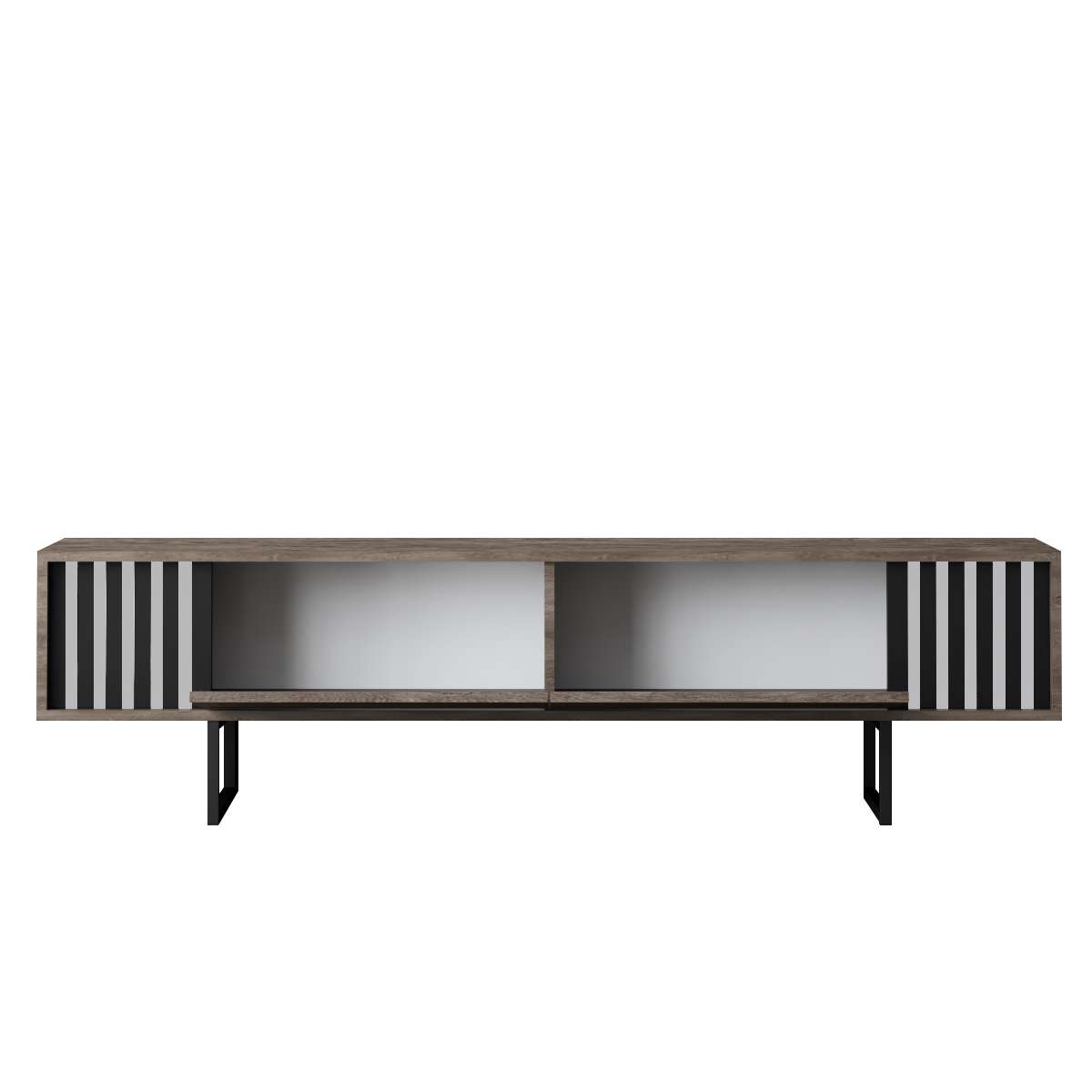 Meuble TV Noyer Chrome Line 180x48x30 - Cadre Noir
