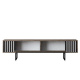 Meuble TV Noyer Chrome Line 180x48x30 - Cadre Noir