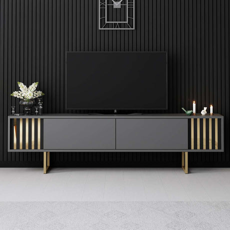 Meuble TV Anthracite Gold Line 180x48x30 - Cadre doré