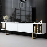 TV Meubels - TV Meubel Wit Gold Line 180x48x30 - Gouden Frame - Dimehouse