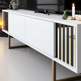 TV Meubels - TV Meubel Wit Gold Line 180x48x30 - Gouden Frame - Dimehouse