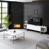 TV Meubels - TV Meubel Wit Gold Line 180x48x30 - Gouden Frame - Dimehouse