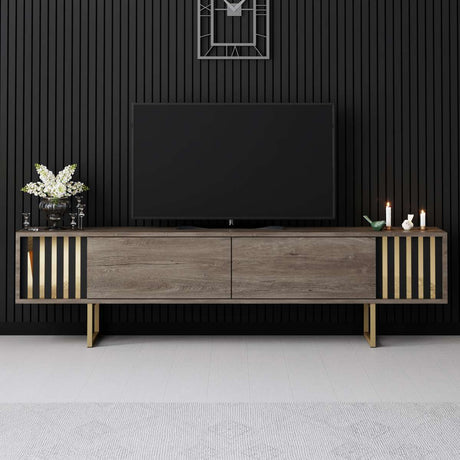 Meuble TV Noyer Gold Line 180x48x30 - Cadre doré