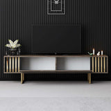 Meuble TV Noyer Gold Line 180x48x30 - Cadre doré