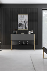 Commode moderne Anthracite Luxe 120x80x30 - Cadre doré