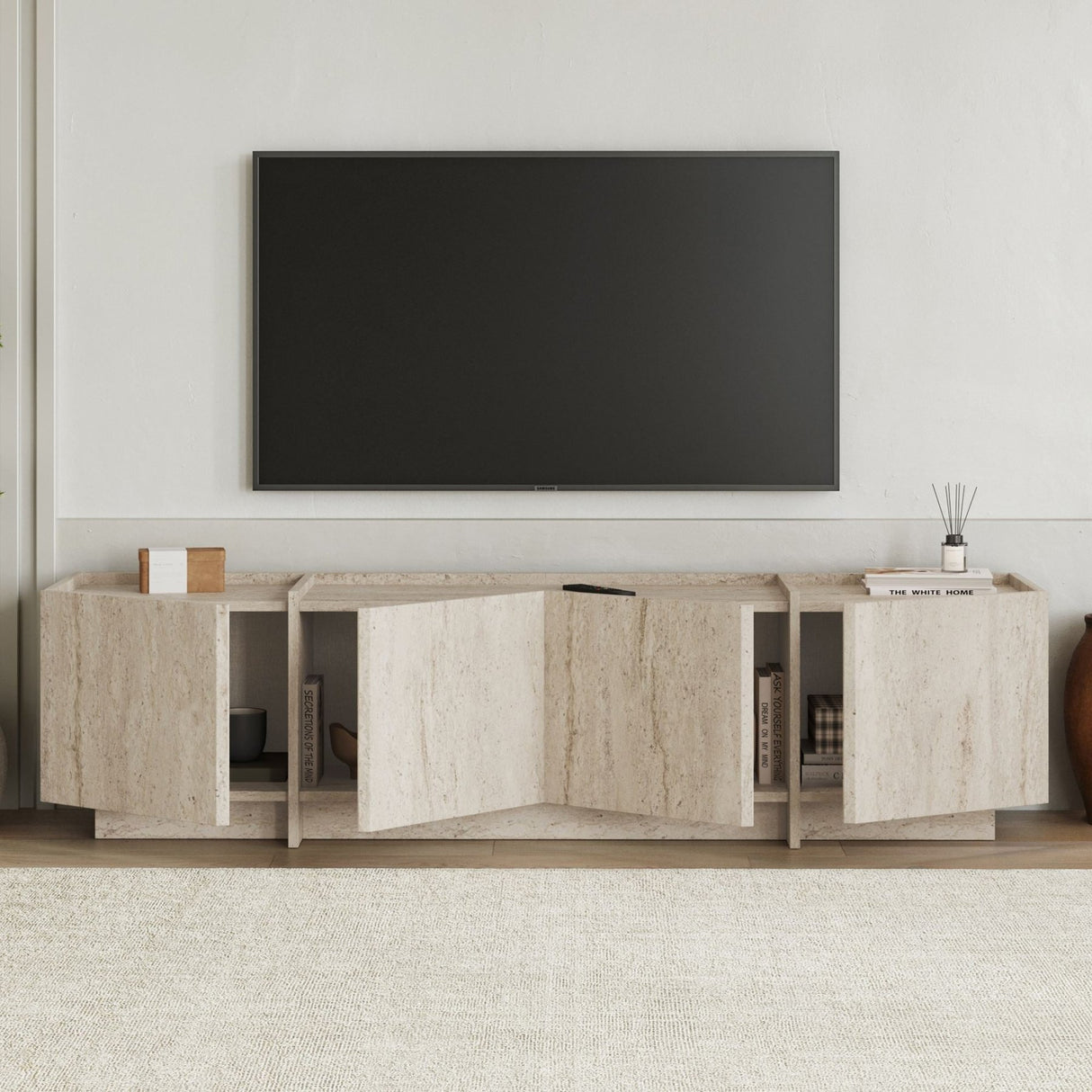 Meuble TV Lowen travertin 180 cm Bois mélaminé