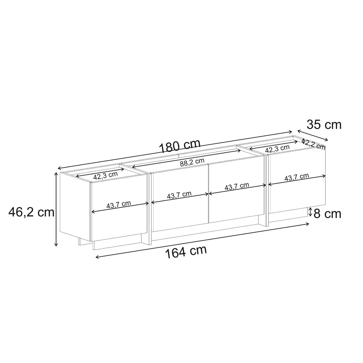 Meuble TV Lowen en noyer Milano 180 cm en bois composite enduit mélaminé