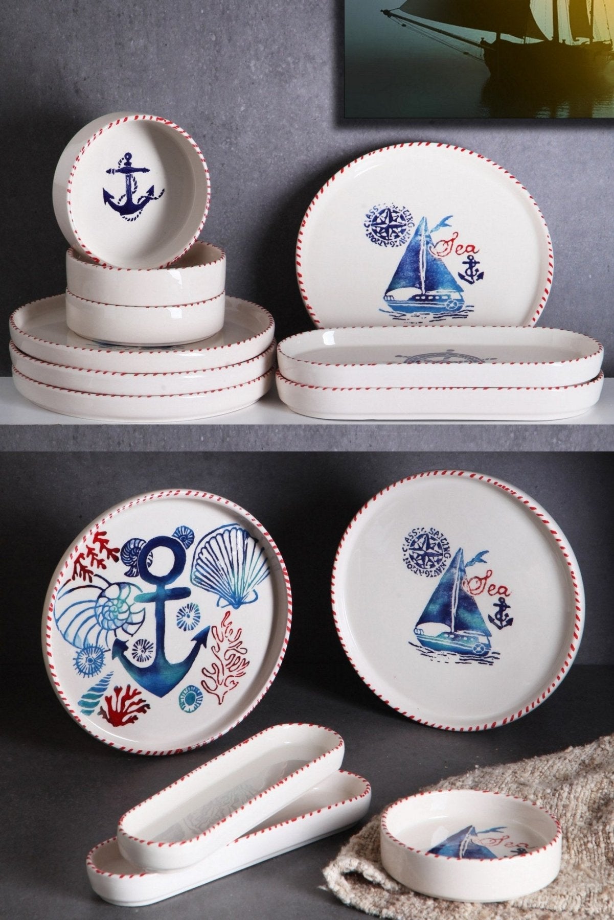 KAHSER14-MARINE Blanc Bleu Rouge 100% CÉRAMIQUE 6 cm de large