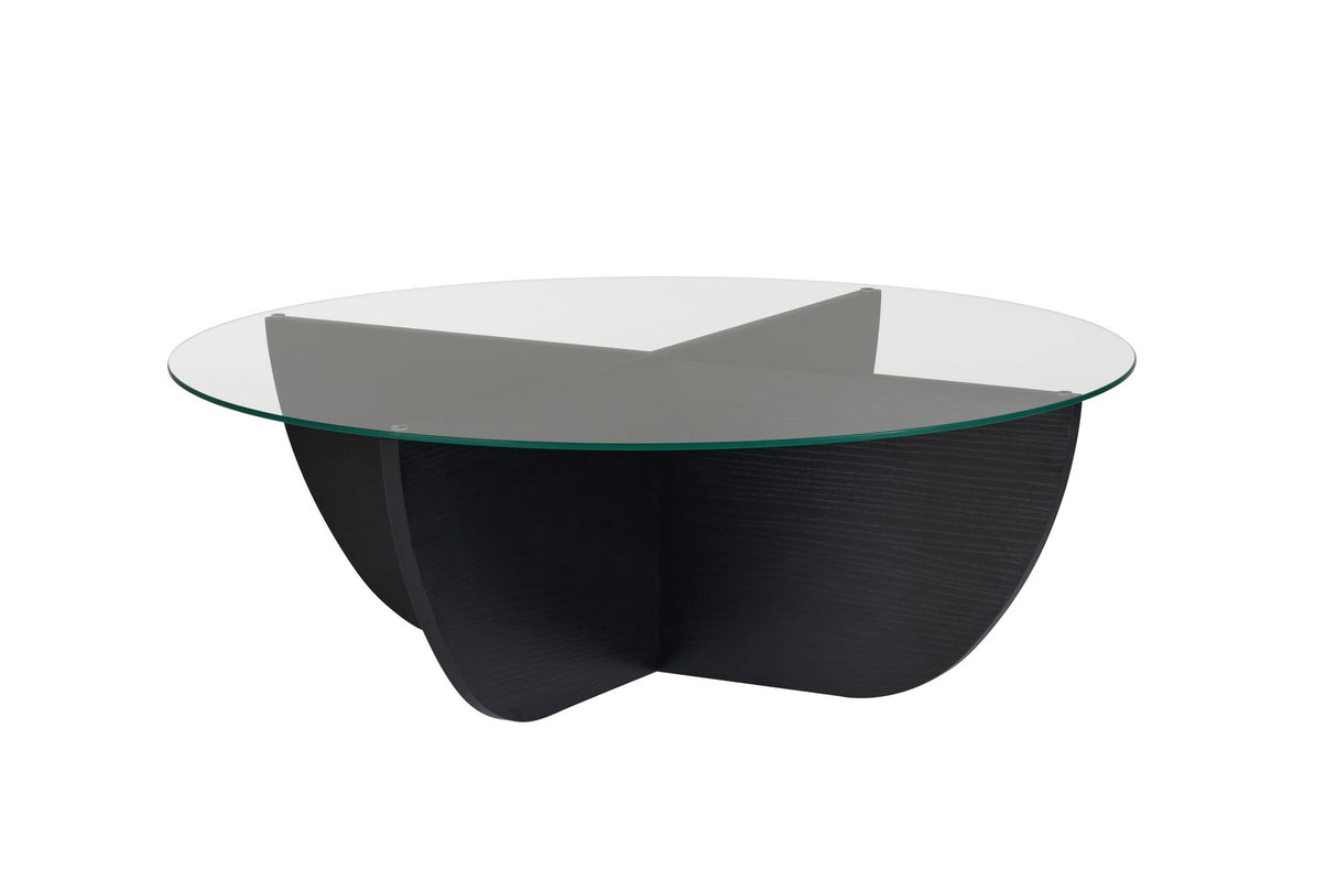 Liya salontafel ovaal zwart houtlook 90 cm Gehard glas