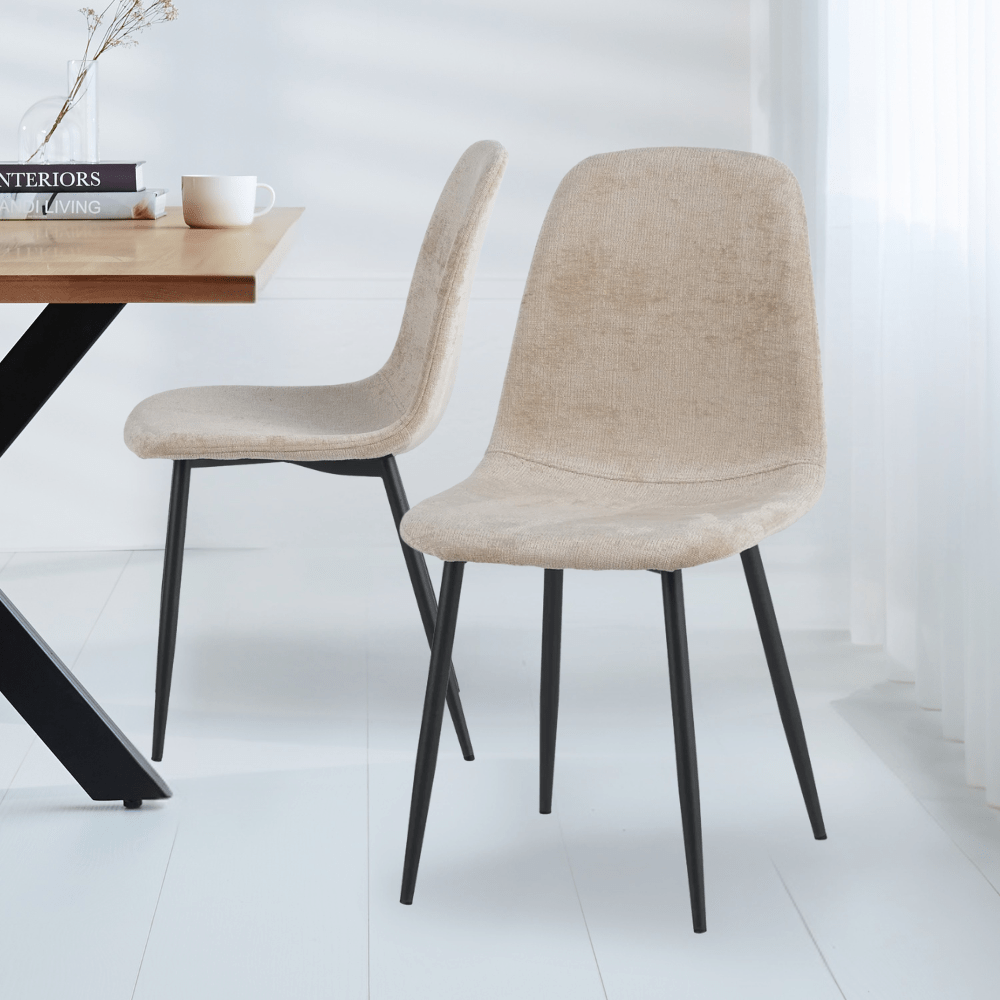 Ensemble de 4 chaises de salle à manger scandinaves en tissu chenille beige Swift - Sans accoudoirs 