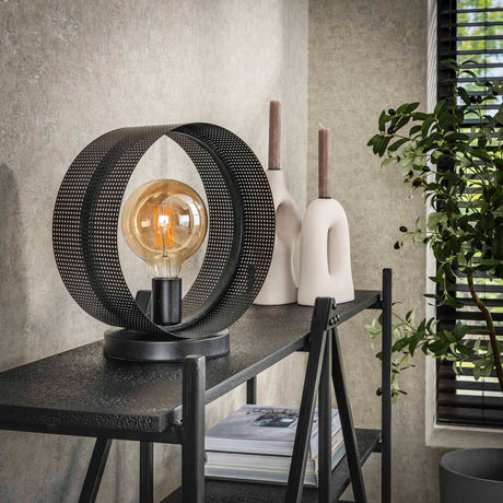 Lampe de table Fons 1-lumière ronde en métal noir 
