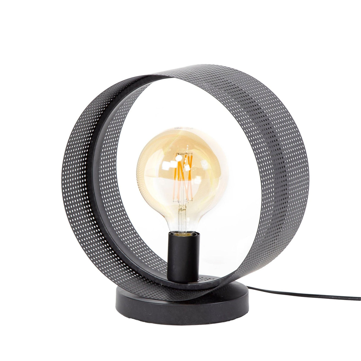 Lampe de table Fons 1-lumière ronde en métal noir 