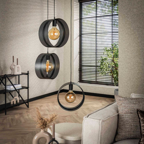 Suspension Fons 3 lumières en anneaux décalés métal noir 