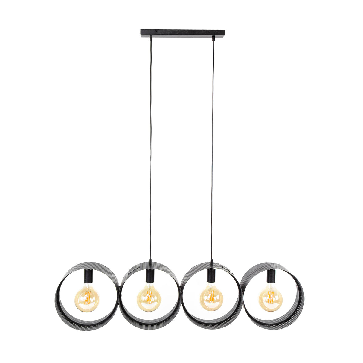 Suspension Fons 4 lumières anneaux métal noir 