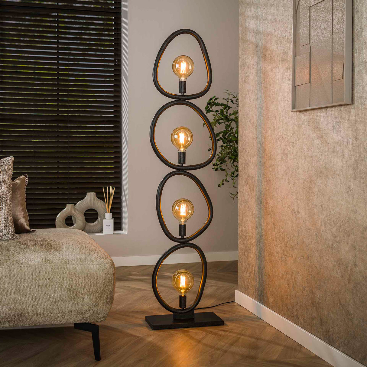 Lampadaire Orion 4 lumières Métal Noir 165 cm 