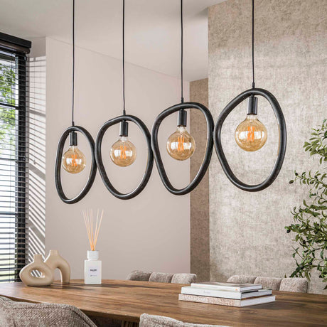 Suspension Nova 4 lumières Noir Métal 140 cm 