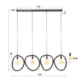 Suspension Nova 4 lumières Noir Métal 140 cm 