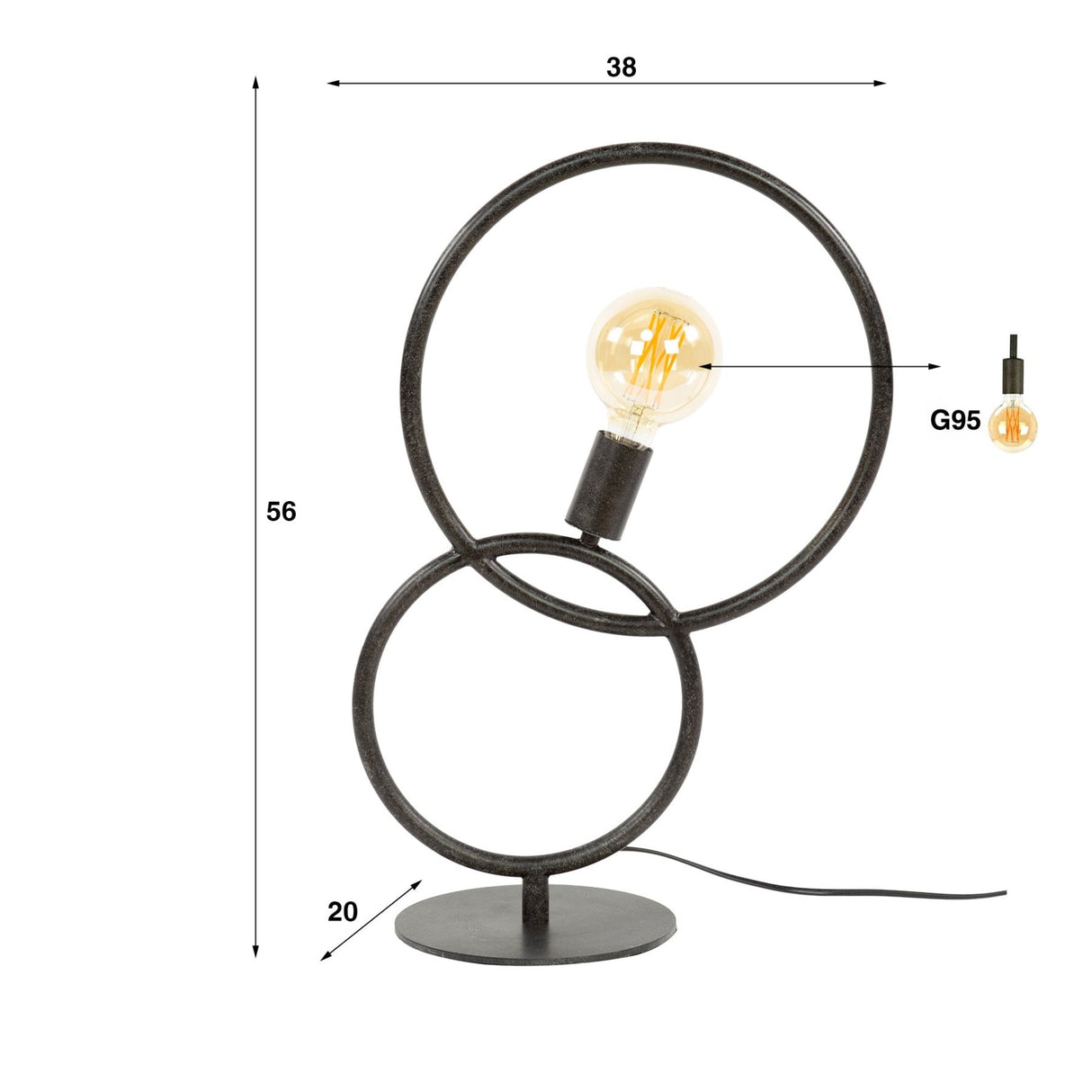 Lampe de table Arc 1-lumière – Métal Noir 