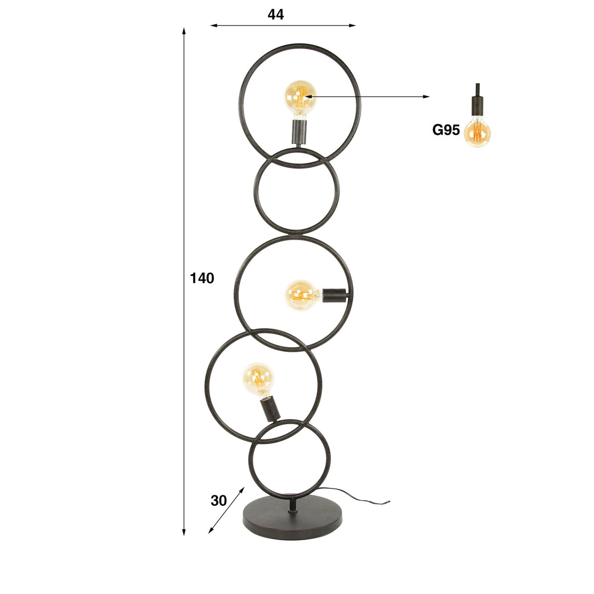 Lampe de sol noire 3 lumières industriel 140 cm 