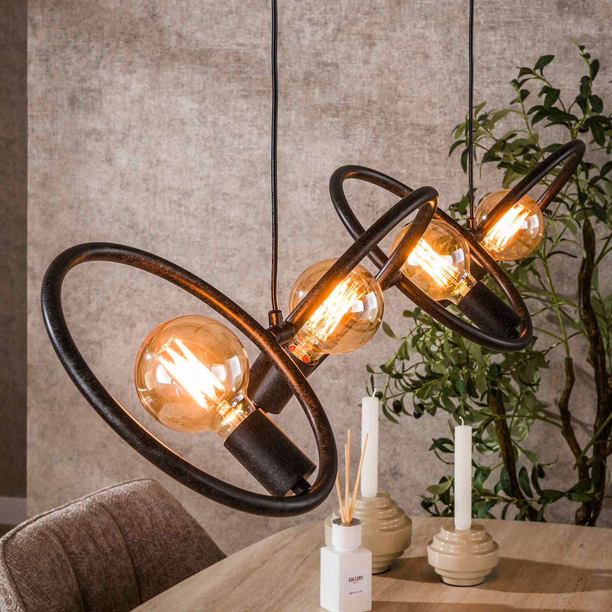 Lampe suspendue industrielle Liva 4 lumières métal noir 