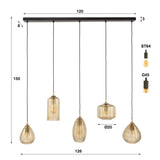 Suspension Axis 5 lumières verre fumé brun horizontal 