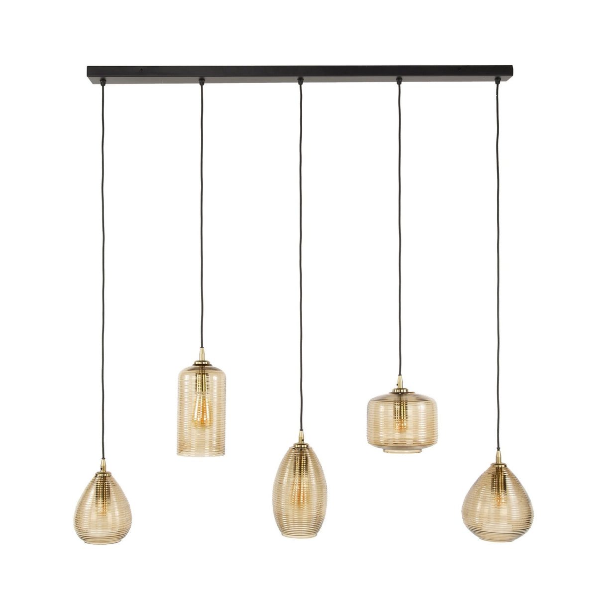 Suspension Axis 5 lumières verre fumé brun horizontal 