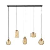 Suspension Axis 5 lumières verre fumé brun horizontal 