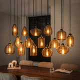 Suspension Mali 15 lumières verre nervuré couleur ambre 