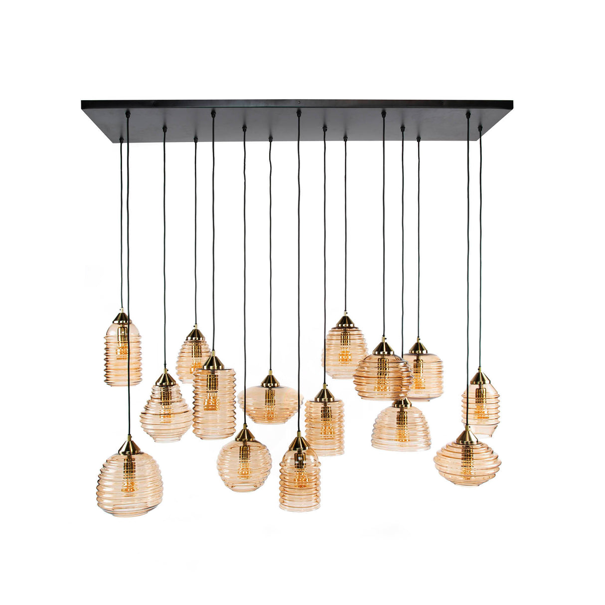 Suspension Mali 15 lumières verre nervuré couleur ambre 