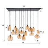 Suspension Mali 15 lumières verre nervuré couleur ambre 