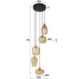 Lampe à suspension en verre Olaf 5 lumières ambre doré